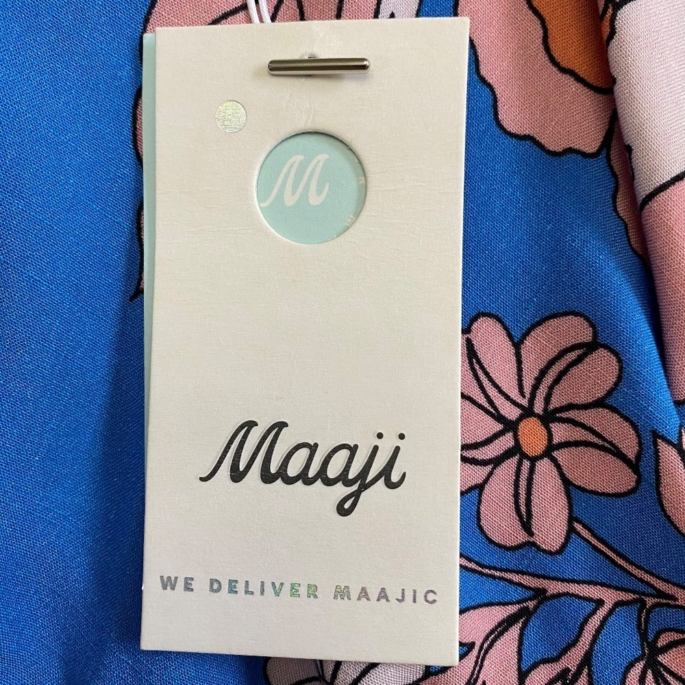 Maaji Floret Kelsey Cover-Up Top, Blue/Orange/Pink Floral, Medium, NWT - Picture 4 of 16